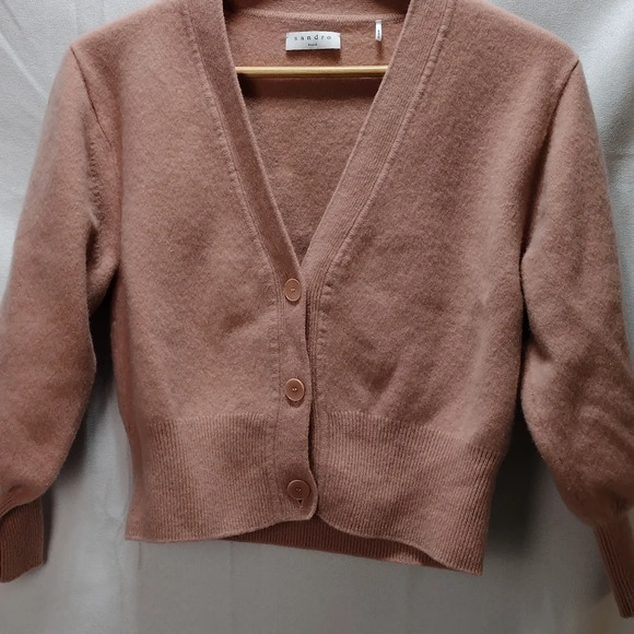 SANDRO Paris Happy  Wool Cropped Cardigan Sweater Size 2 NWOT - Picture 4 of 12
